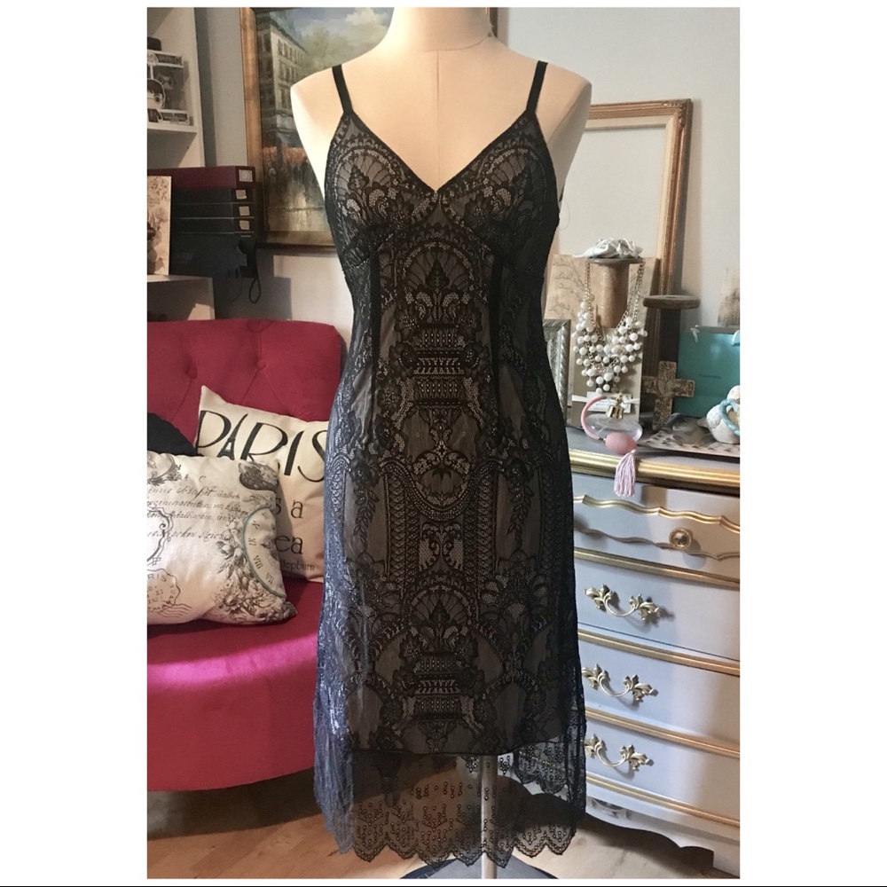 IMPULSE BLACK LACE EYELET COCKTAIL MIDI DRESS ~ NWT